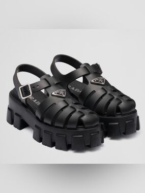 Prada Black Rubber Monolith sandals (chunky fisherman) size 37